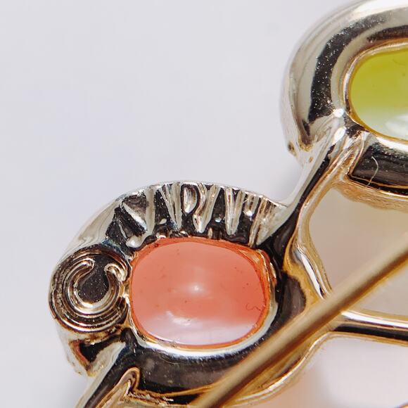 VTG Signed Sarah Coventry Leaf Brooch Pastel Cabochon 1960s Colorful Whimsical - Picture 7 of 11